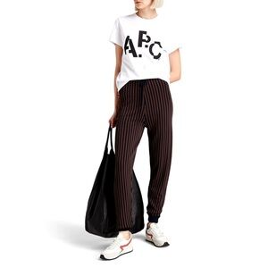 A.P.C. Lucy Striped Jacquard Knit Track Pants in Navy Stripe Size XL